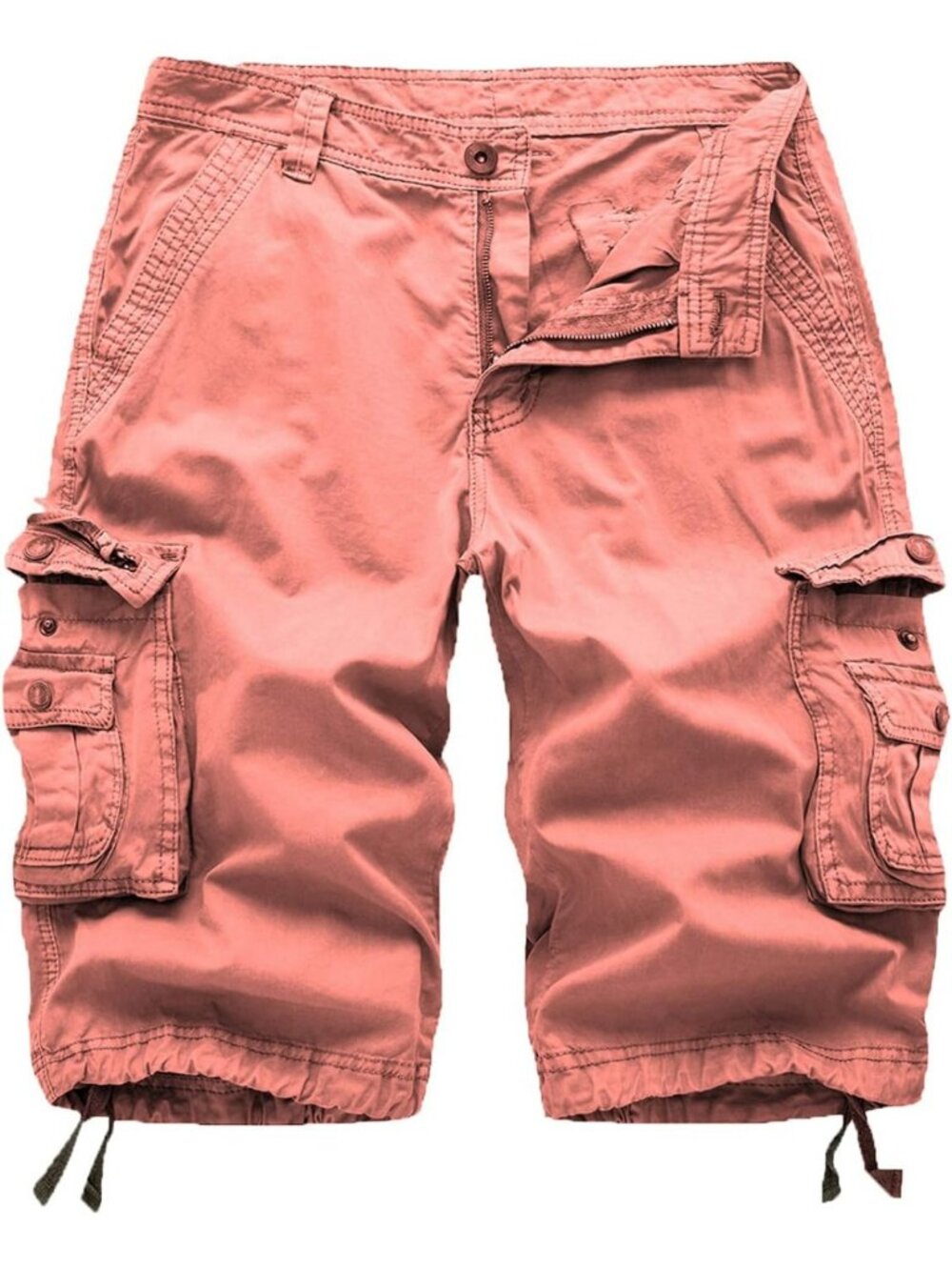 Cotton Zipper Front Multi-Pocket Twill Bermuda Cargo Shorts for Women